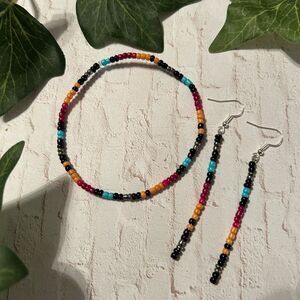 Detailed handmade seed bead earrings and bracelet!